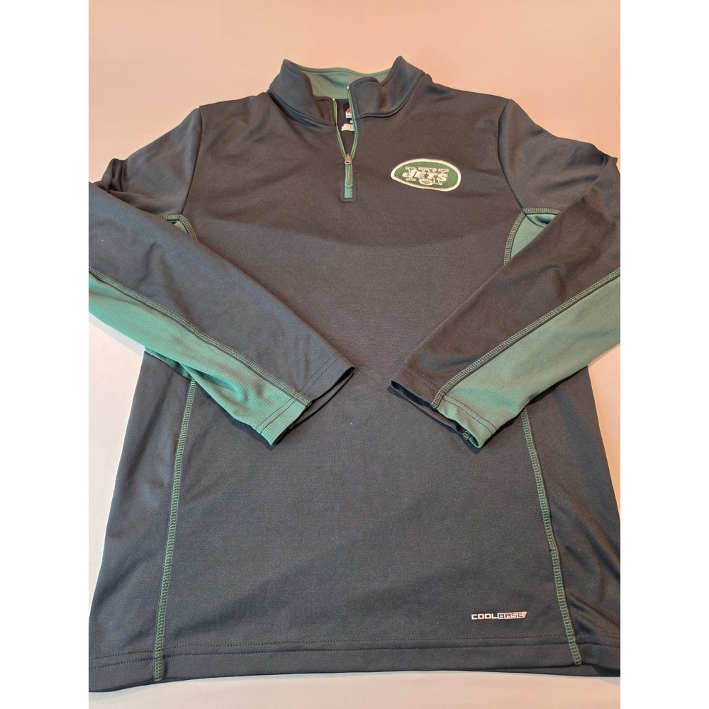 Majestic New York Jets Mens Medium 1/4 Zip Pullover CoolBase Charcoal Green NFL